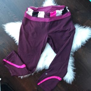 lululemon run inspire crop ll maroon and pink